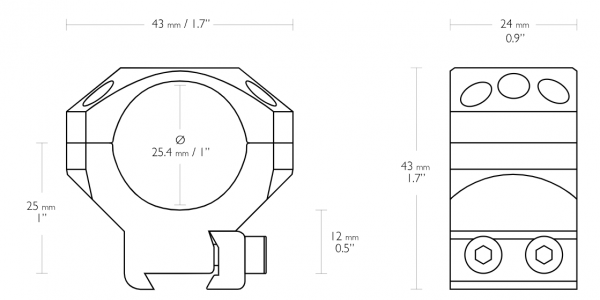 MONTAJE HAWKE TACTICAL 1" MEDIO - 24101 - HAWKE