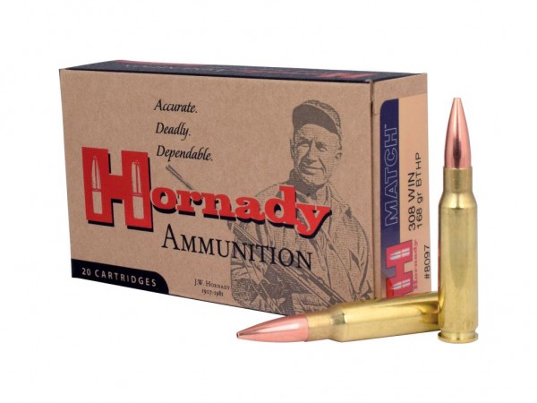 MUNICION C. 308 HORNADY 168 GR BT HP MATCH - 8097 - HORNADY