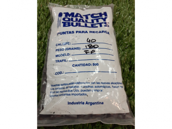 PUNTA C. 40 M. QUALITY 180 GR SWC TEFLON x 500 - T40180 - MATCH QUALITY