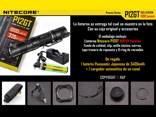 LINTERNA NITECORE P12 GT TACTICA 1000 LUMENS - P12GT - NITECORE