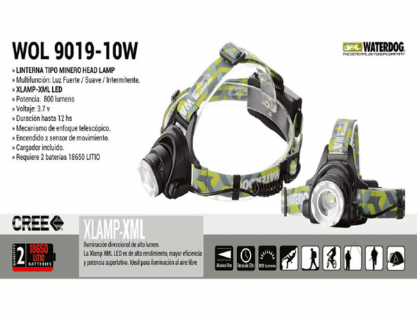 LINTERNA WATERDOG DE CABEZA WOL9019 - 10W - WATERDOG