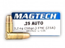 MUNICION C. 25 AUTO MAGTECH  50 GR FMJ x 50